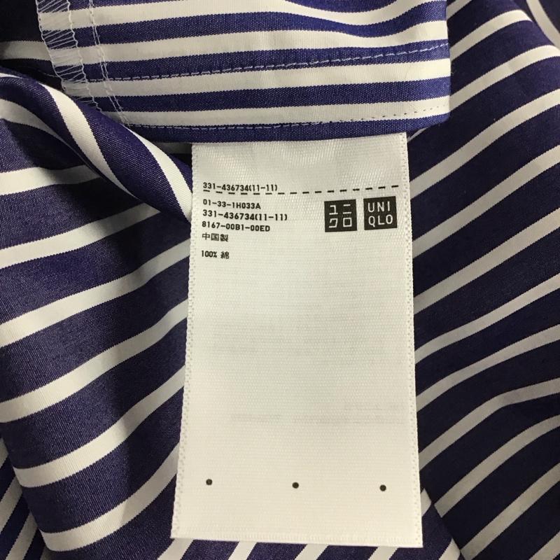 ユニクロ UNIQLO シャツ、ブラウス 長袖 331-436734 長袖シャツ カラーシャツ ストライプシャツ L ストライプ 白 / ホワイト / X 青 / ブルー / メンズ USED 古着 中古 10139041