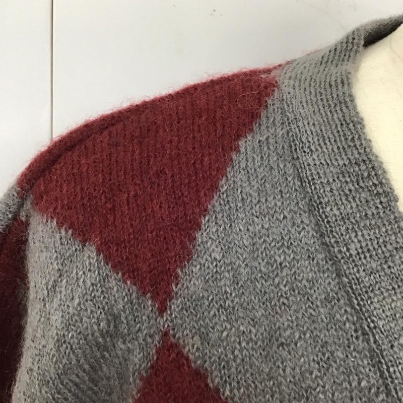 エゴトリッピング EGO TRIPPING カーディガン 長袖 670050 Vネック L 総柄 灰 / グレー / X えんじ / ワインレッド / メンズ USED 古着 中古 10114956