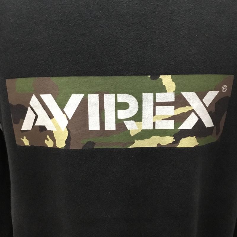 アヴィレックス AVIREX トレーナー 長袖 長袖トレーナー スウェット クルーネック リブスウェットカットソー XL ロゴ、文字 黒 / ブラック / メンズ USED 古着 中古 10108452
