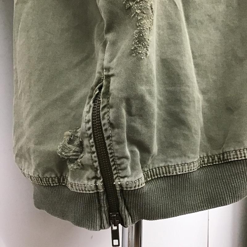 ザラメン ZARA MAN カットソー 半袖 ダメージ加工 無地Tシャツ クルーネックカットソー ミリタリー半袖カットソー XL 無地 カーキ / カーキ / メンズ USED 古着 中古 10105615