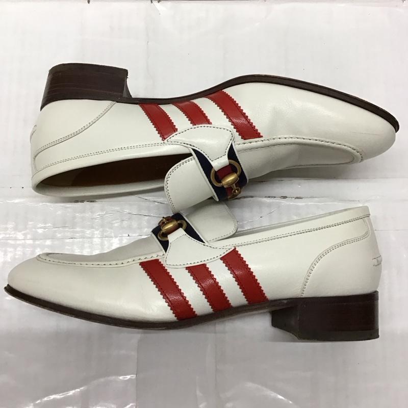 グッチ GUCCI ローファー ローファー 702283 22SS ストライプビットローファー adidas ホースビット 箱有 8.5 ワンポイント 白 / ホワイト / メンズ USED 古着 中古 10118874