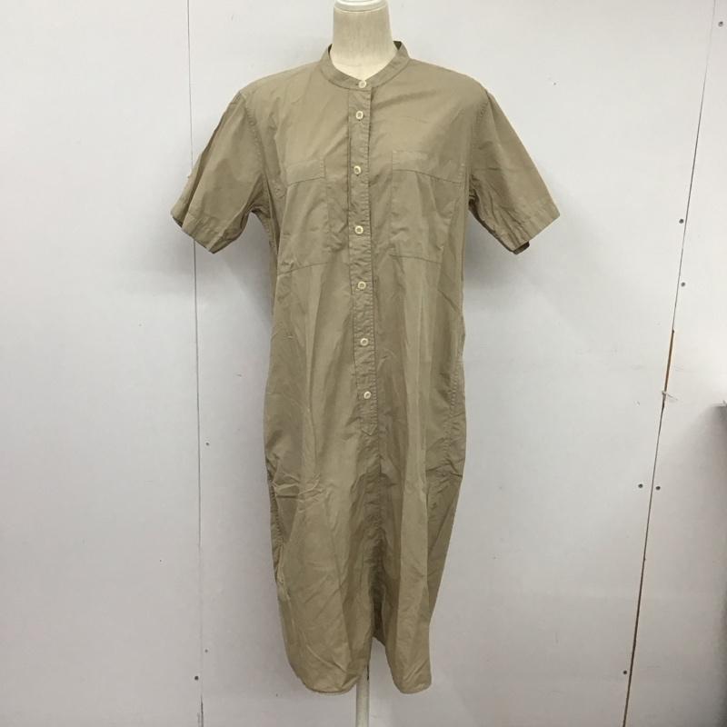 エムエイチエル MHL. ワンピース ロングスカート 半袖シャツワンピース ロングワンピース ノーカラー 1 無地 ベージュ / ベージュ / レディース USED 古着 中古 10126147