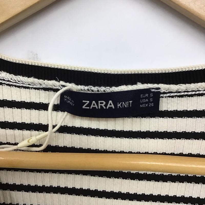 ザラニット ZARA KNIT カーディガン 長袖 長袖カーディガン 前ボタン ニットカーディガン S ボーダー柄 白 / ホワイト / X 黒 / ブラック / レディース USED 古着 中古 10128741