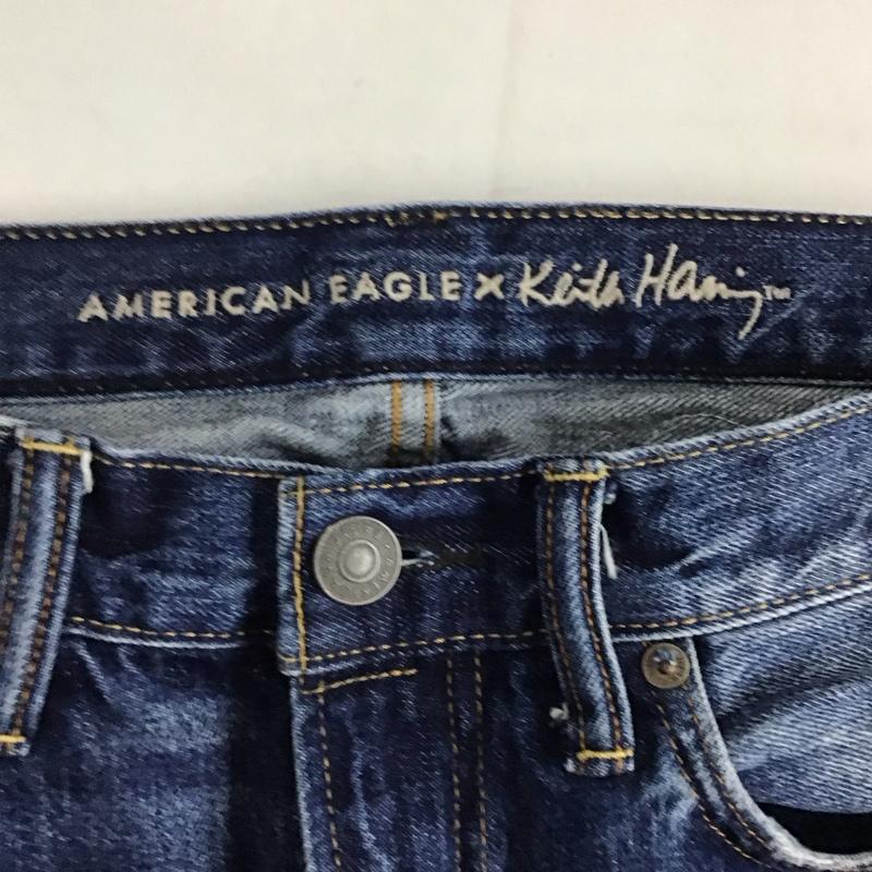 アメリカンイーグル AMERICANEAGLE パンツ デニム、ジーンズ デニムパンツ スリムパンツ カジュアルパンツ 31インチ ロゴ、文字 インディゴ / インディゴ / メンズ USED 古着 中古 10130710