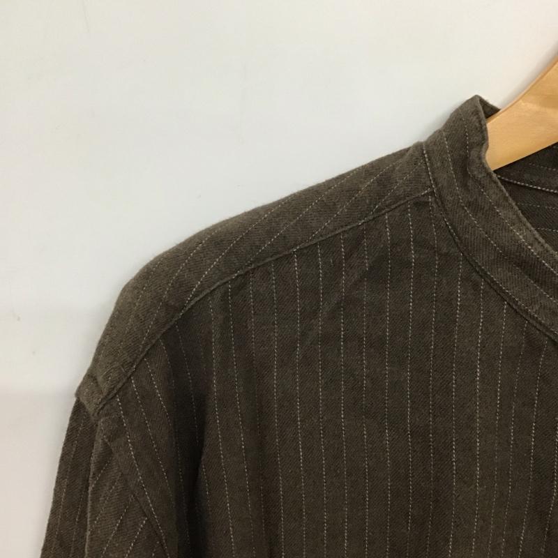 ビューティアンドユースユナイテッドアローズ BEAUTY&YOUTH UNITED ARROWS シャツ、ブラウス 長袖 長袖シャツ ストライプシャツ ノーカラーシャツ L ストライプ 茶 / ブラウン / メンズ USED 古着 中古 10138410