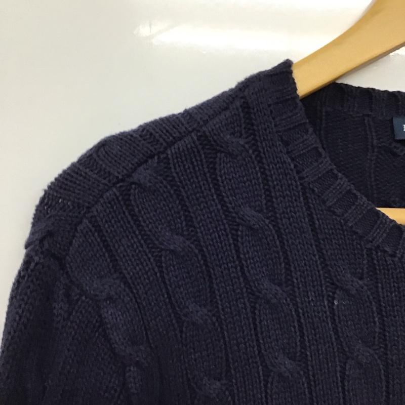 ラルフローレン RALPHLAUREN ニット、セーター 長袖 ケーブル編み コットン クルーネック L ワンポイント 紺 / ネイビー / レディース USED 古着 中古 10138500