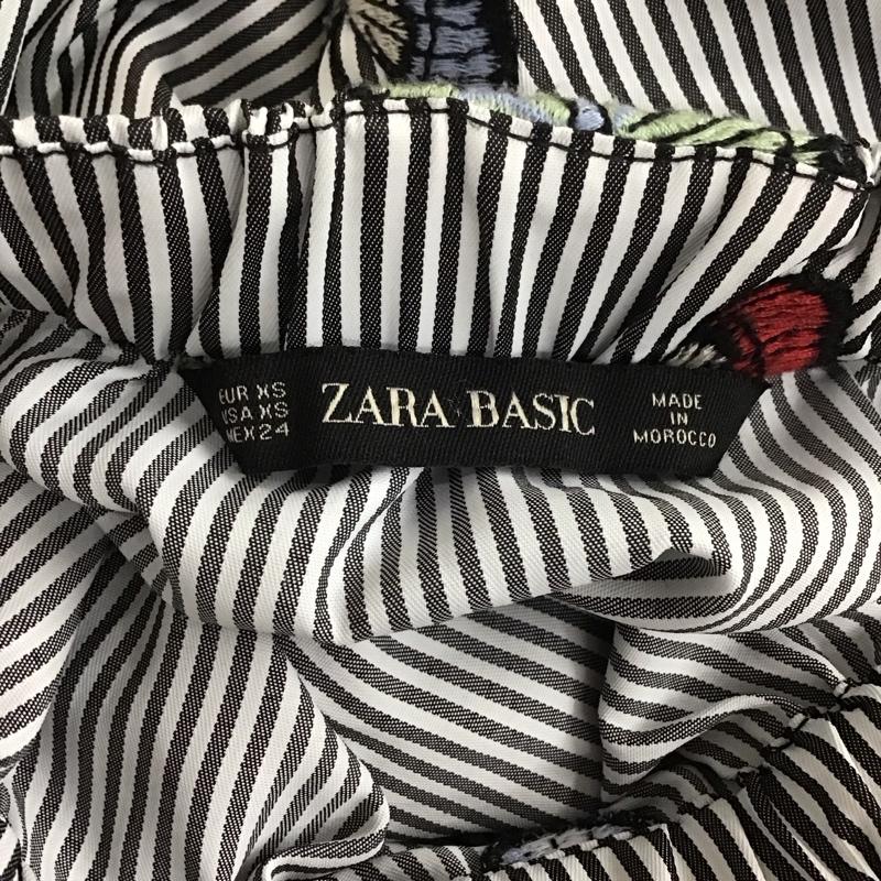 ザラ ZARA カットソー 七分袖 2521 426 070 オフショルダー 蝶々 刺繍 XS ストライプ 白 / ホワイト / X 黒 / ブラック /  レディース USED 古着 中古 10113500