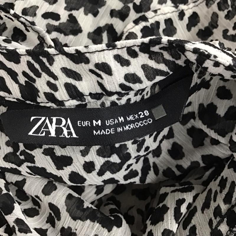 ザラ ZARA カットソー 長袖 2587 152 064 フリル Vネック ギャザークロップド丈 M ヒョウ柄・レオパード柄 黒 / ブラック / X 白 / ホワイト / レディース USED 古着 中古 10123190