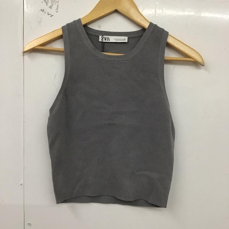 ザラ ZARA タンクトップ タンクトップ 1750 002 802 ノースリーブ クロップド丈 タグ付き M 無地 灰 / グレー / レディース USED 古着 中古 10129173