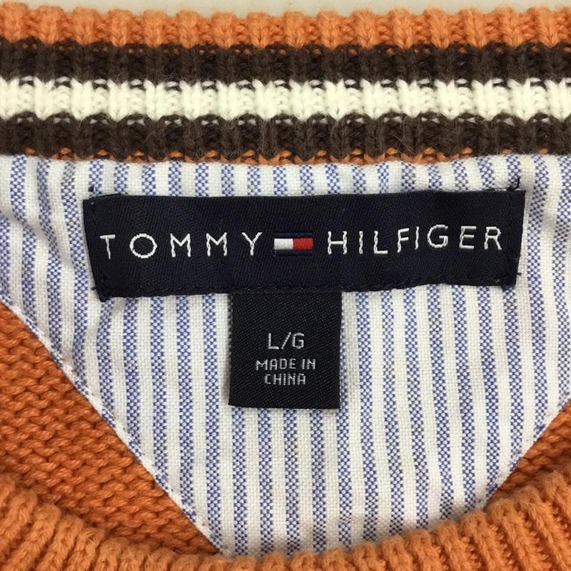 トミーヒルフィガー TOMMY HILFIGER ニット、セーター 長袖 長袖ニットカットソー ニット セーター クルーネックニット L ロゴ、文字 橙 / オレンジ / メンズ USED 古着 中古 10108288