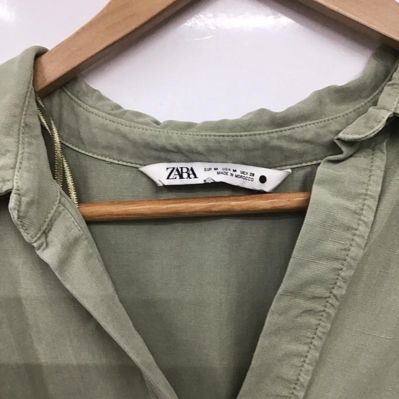 ザラ ZARA ワンピース ロングスカート 4043 053 500 シャツワンピース スキッパーワンピース 長袖 M 無地 カーキ / カーキ / レディース USED 古着 中古 10138649