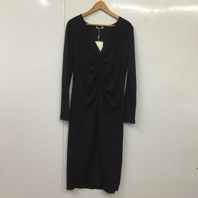 ザラ ZARA ワンピース ロングスカート 5580 001 800 フロントギャザー 長袖 Vネック タグ付き S 無地 黒 / ブラック / レディース USED 古着 中古 10139401
