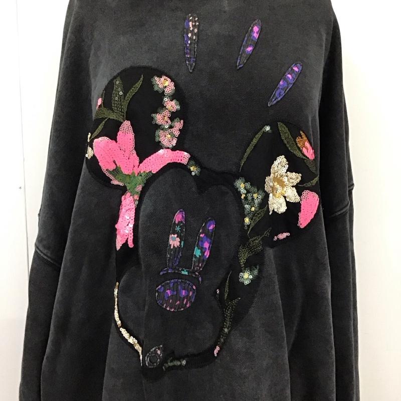 デシグアル Desigual トレーナー 長袖 22SWSK28 ミッキーマウス スパンコール フラワー 花 スウェット M キャラクター 黒 / ブラック / レディース USED 古着 中古 10120812