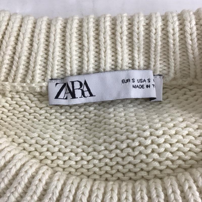 ザラ ZARA ニット、セーター 長袖 長袖ニットカットソー ニット セーター クルーネックニット S ボーダー柄 白 / ホワイト / X 青 / ブルー /  レディース USED 古着 中古 10110451