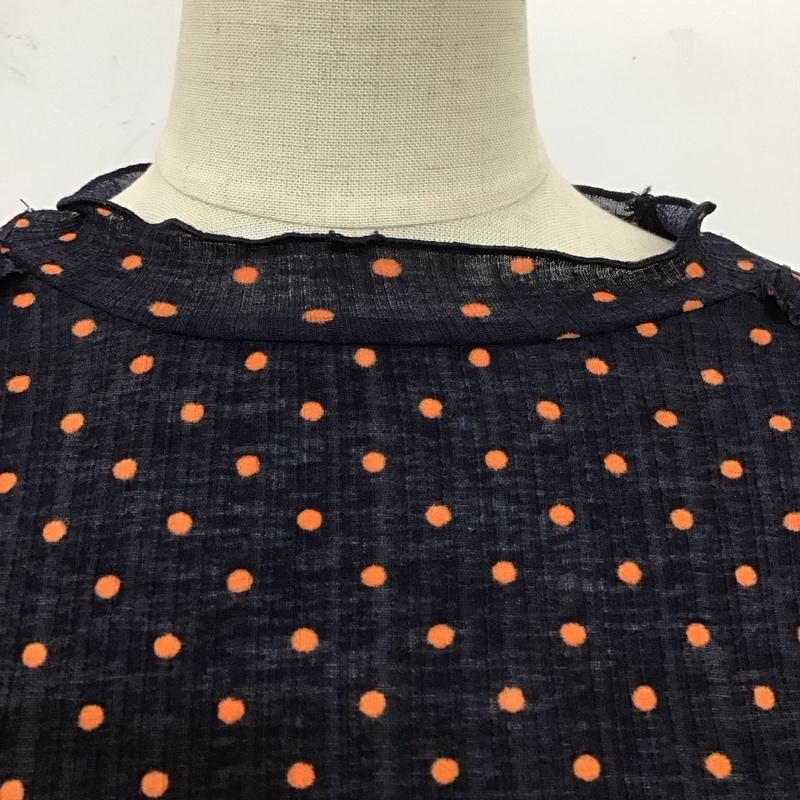 ザラ ZARA カットソー 半袖 1131 151 401 シアー スタンドカラー M ドット 紺 / ネイビー / X 橙 / オレンジ /  レディース USED 古着 中古 10112949