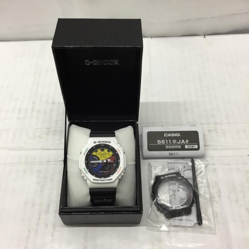ジーショック G-SHOCK 腕時計 アナログ(クォーツ式) GAE-2100RC ルービックキューブ コラボレーション ロゴ、文字 黒 / ブラック / X 白 / ホワイト / X 橙 / オレンジ / X 緑 / グリーン / メンズ USED 古着 中古 10110540