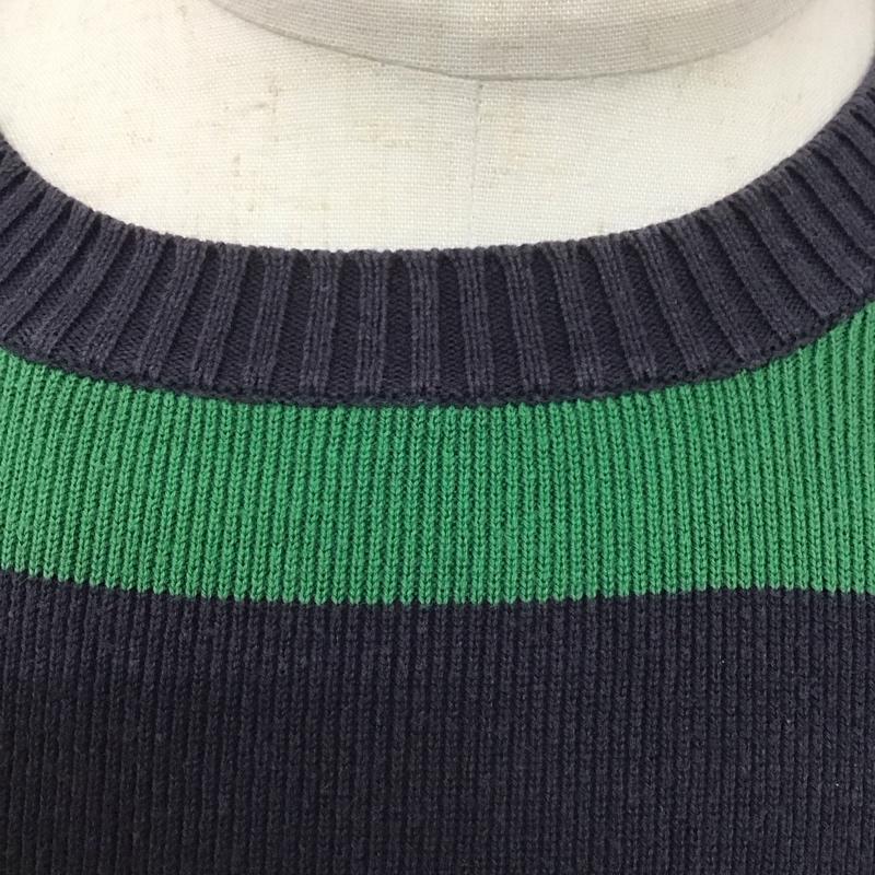 トミーヒルフィガー TOMMY HILFIGER ニット、セーター 長袖 長袖ニットカットソー クルーネック セーター S ボーダー柄 緑 / グリーン / X 紺 / ネイビー / メンズ USED 古着 中古 10126399