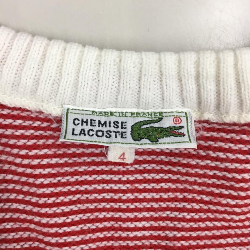 ラコステ LACOSTE ベスト ベスト ニットベスト ノースリーブニット Vネック 70s フランス製 4 プリント 白 / ホワイト / X 赤 / レッド / メンズ USED 古着 中古 10120697