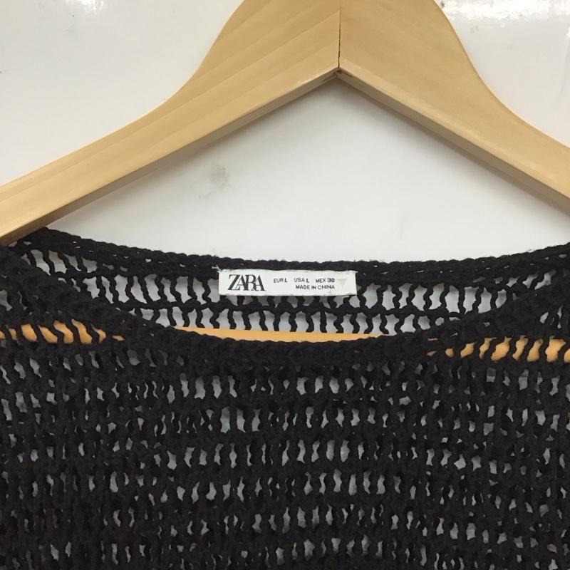 ザラ ZARA ニット、セーター 長袖 長袖ニットカットソー 編み上げ ショート丈 L 無地 黒 / ブラック / レディース USED 古着 中古 10128985