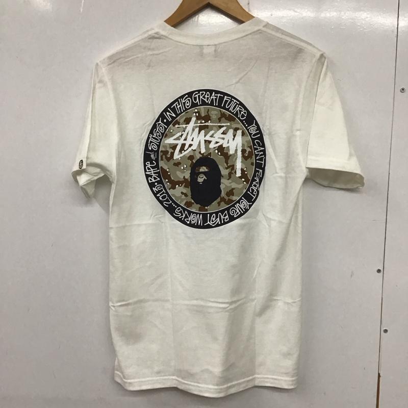 ステューシー STUSSY Tシャツ 半袖 半袖カットソー プリントTシャツ クルーネックカットソー a bathing ape S ロゴ、文字 白 / ホワイト / メンズ USED 古着 中古 10137811