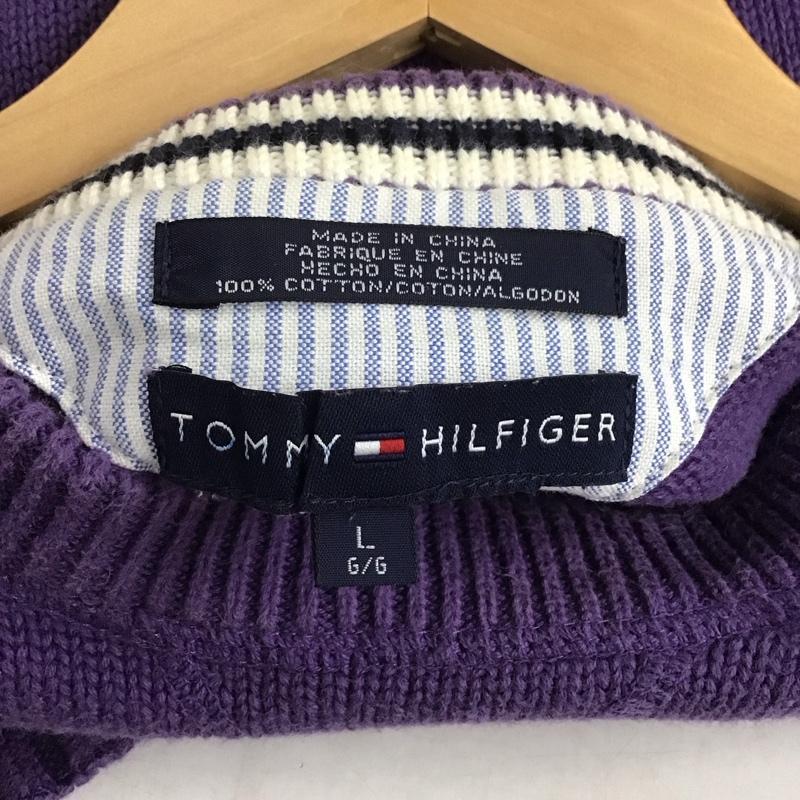 トミーヒルフィガー TOMMY HILFIGER ニット、セーター 長袖 長袖ニットカットソー クルーネック セーター L ロゴ、文字 紫 / パープル / メンズ USED 古着 中古 10145015