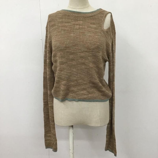 ダブルクローゼット w closet カットソー 長袖 341095 カットアウトハイネックプルオーバー 無地 茶 / ブラウン / X 水色 / ライトブルー /  レディース USED 古着 中古 10108314