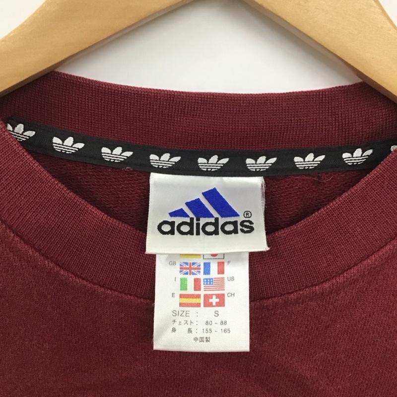 アディダス adidas トレーナー 長袖 長袖トレーナー スウェット クルーネック プルオーバー S ロゴ、文字 えんじ / ワインレッド / メンズ USED 古着 中古 10131490