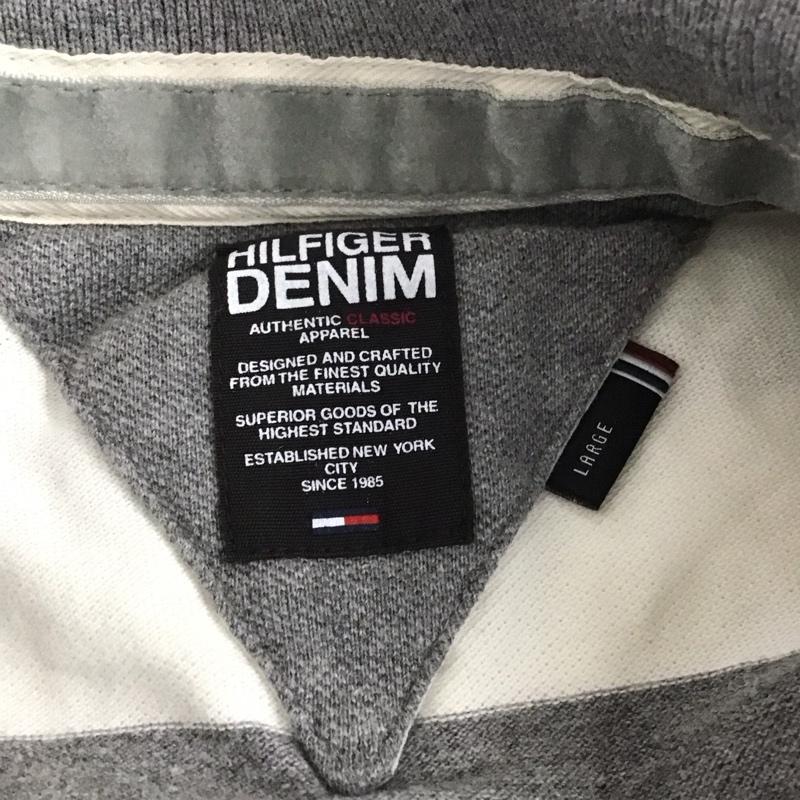 ヒルフィガーデニム HILFIGER DENIM ポロシャツ 半袖 ボーダー L ワンポイント 灰 / グレー / X 白 / ホワイト / レディース USED 古着 中古 10122895