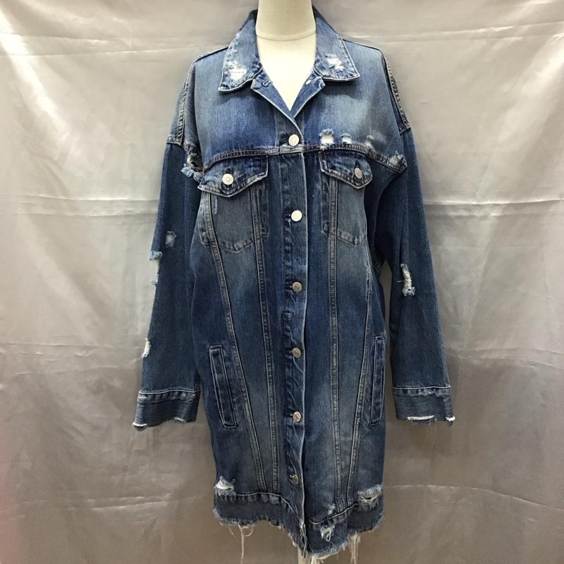 ザラ ZARA TRAFALUC ジャケット、上着 ジャケット、ブレザー デニムジャケット Gジャン アウター カラージャケット ダメージ加工 S ダメージ加工 インディゴ / インディゴ / レディース USED 古着 中古 10112100