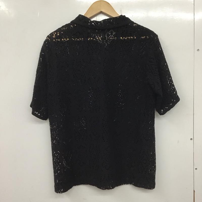 ダブルクローゼット w closet シャツ、ブラウス 半袖 半袖ニットシャツ 前ボタン 編み上げニット 総柄 黒 / ブラック / レディース USED 古着 中古 10138827