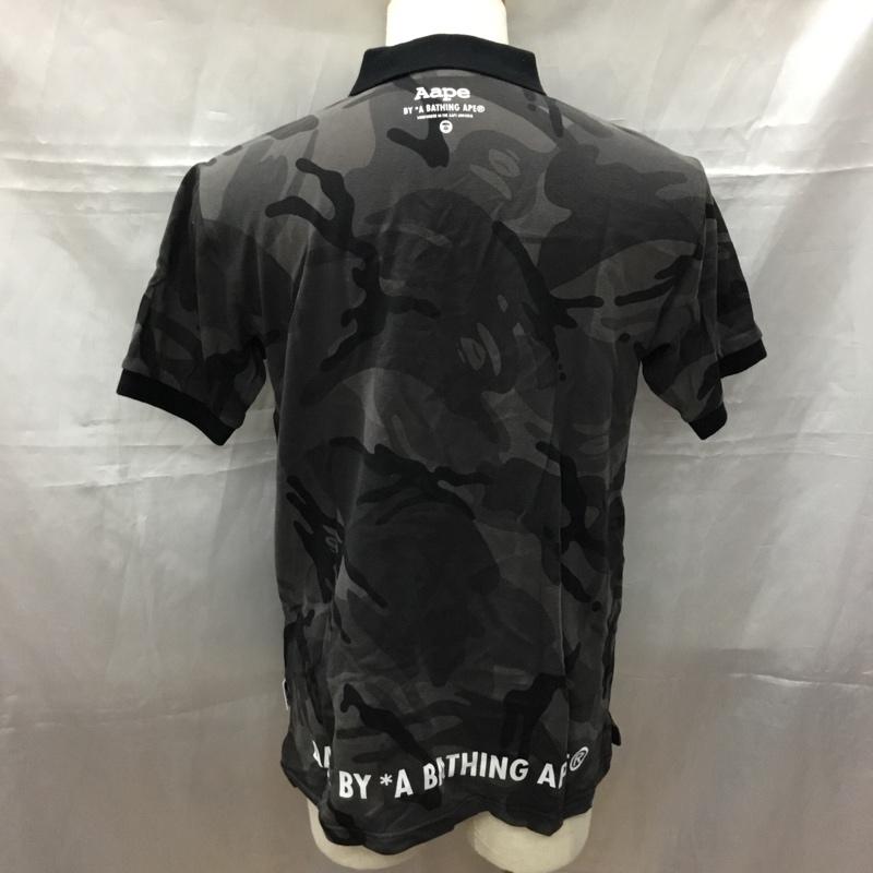 アベイシングエイプ A BATHING APE ポロシャツ 半袖 半袖ポロシャツ カラーシャツカットソー 半袖カットソー L ロゴ、文字 灰 / グレー /  メンズ USED 古着 中古 10111285