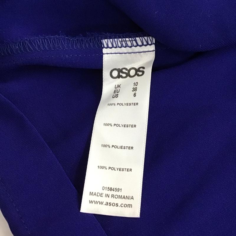 エイソス asos ワンピース ひざ丈スカート Vネック 半袖 五分袖 UK10 無地 青 / ブルー / レディース USED 古着 中古 10122568