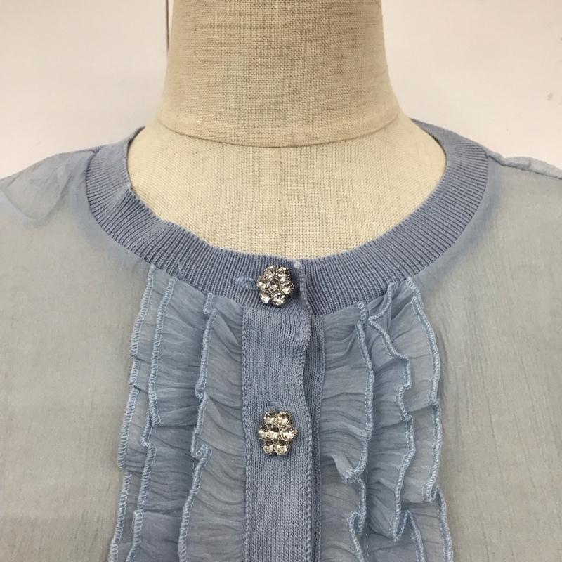 ザラ ZARA シャツ、ブラウス 長袖 2488 106 400 クルーネック シアー フリル M 無地 水色 / ライトブルー / レディース USED 古着 中古 10118349