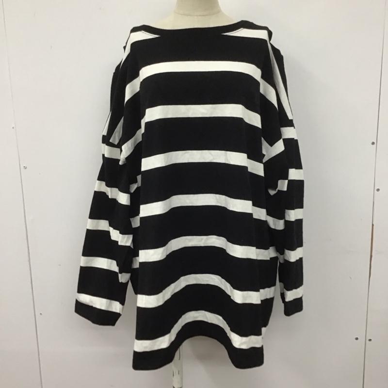 ニコアンド niko and... Tシャツ 長袖 NKN32616CF ショルダースリットボーダープルオーバー FREE ボーダー柄 白 / ホワイト / X 黒 / ブラック / レディース USED 古着 中古 10108148