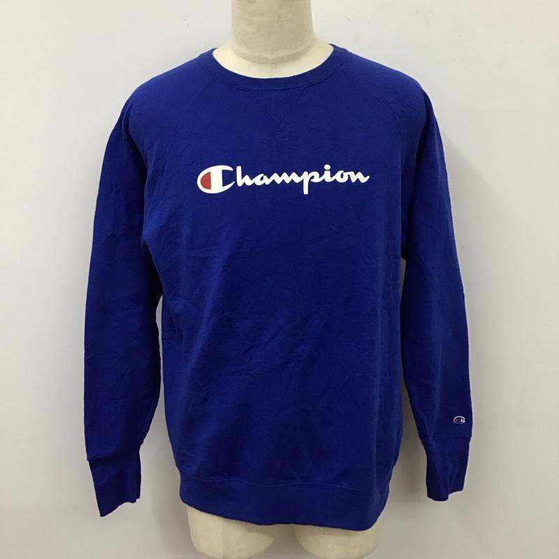 チャンピオン Champion トレーナー 長袖 長袖トレーナー スウェット クルーネック リブスウェットカットソー ロゴ、文字 青 / ブルー /  メンズ USED 古着 中古 10118257