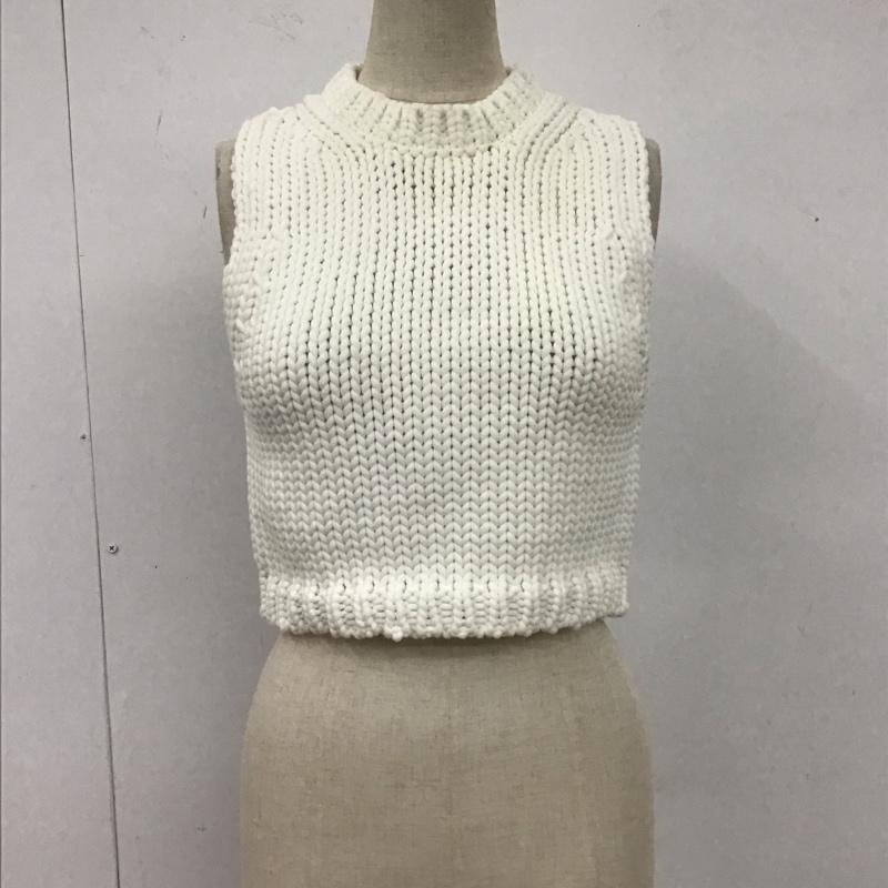 ザラ ZARA ニット、セーター 半袖 ニットベスト ノースリーブカットソー ショート丈ニット M 無地 白 / ホワイト / レディース USED 古着 中古 10110445