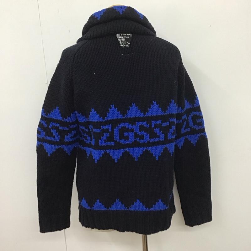 ジースターロゥ G-STAR RAW ニット、セーター 長袖 長袖ニット 長袖カットソー リブニット セーター クルーネック L プリント 青 / ブルー / X 紺 / ネイビー / メンズ USED 古着 中古 10111091