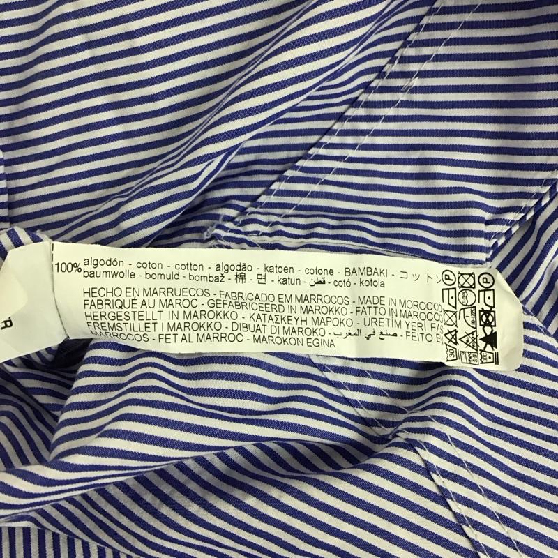 ザラ ZARA シャツ、ブラウス 半袖 8053 727 044 オーバーサイズ ロング丈 S ストライプ 白 / ホワイト / X 青 / ブルー / レディース USED 古着 中古 10109659