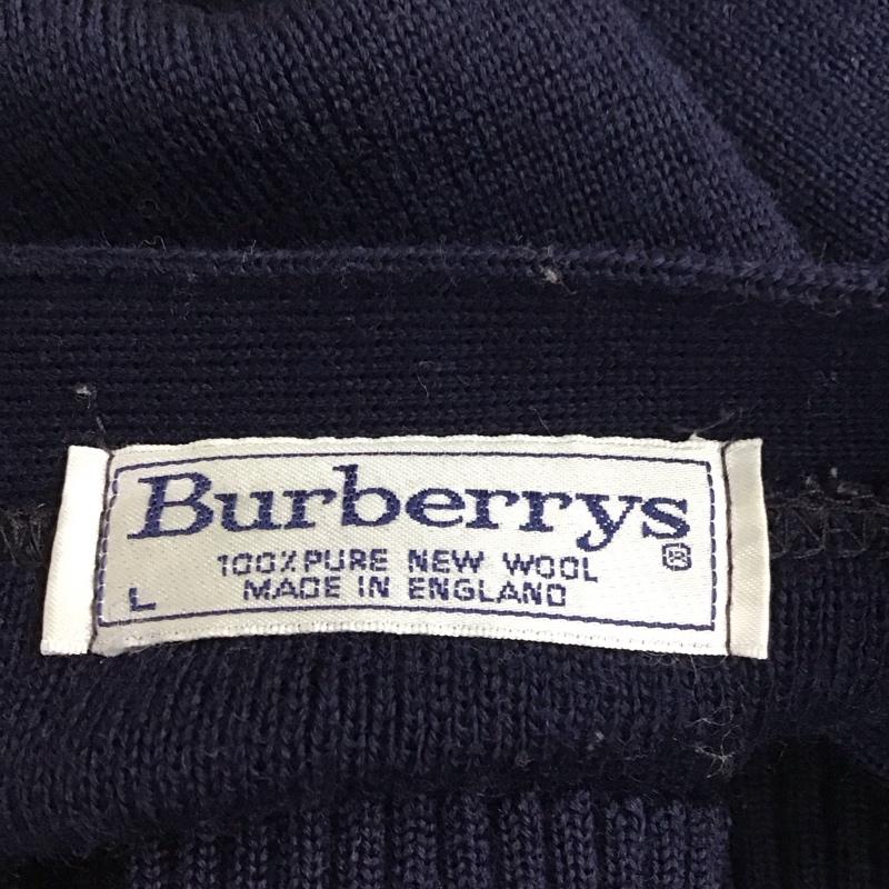 バーバリーズ BURBERRYS カーディガン 長袖 長袖カーディガン 長袖カットソー ノーカラージャケット 前開カーディガン 90s L ロゴ、文字 紺 / ネイビー / メンズ USED 古着 中古 10114975