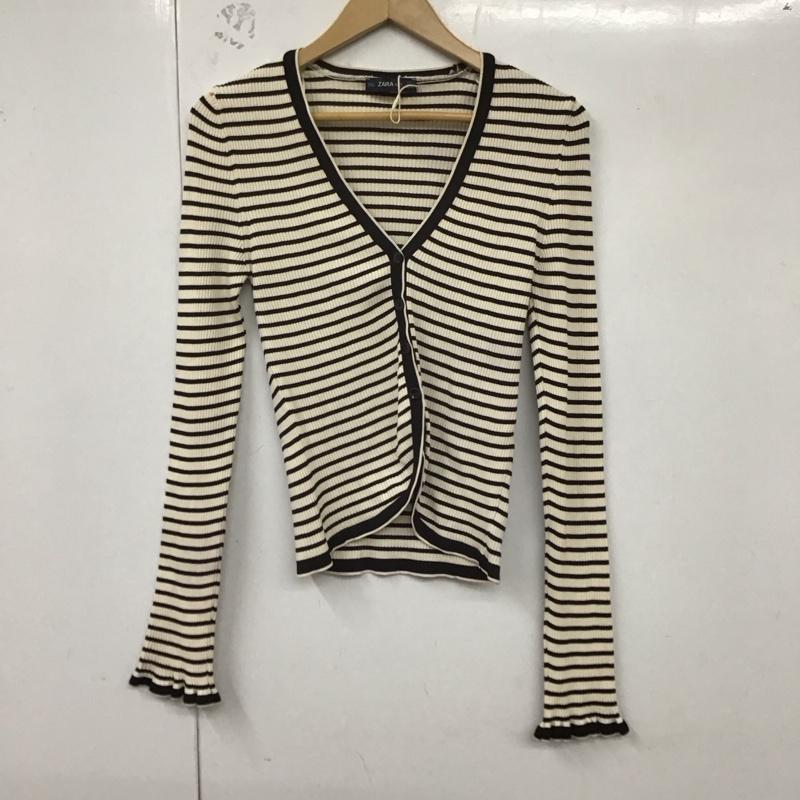 ザラニット ZARA KNIT カーディガン 長袖 長袖カーディガン 前ボタン ニットカーディガン S ボーダー柄 白 / ホワイト / X 黒 / ブラック / レディース USED 古着 中古 10128741