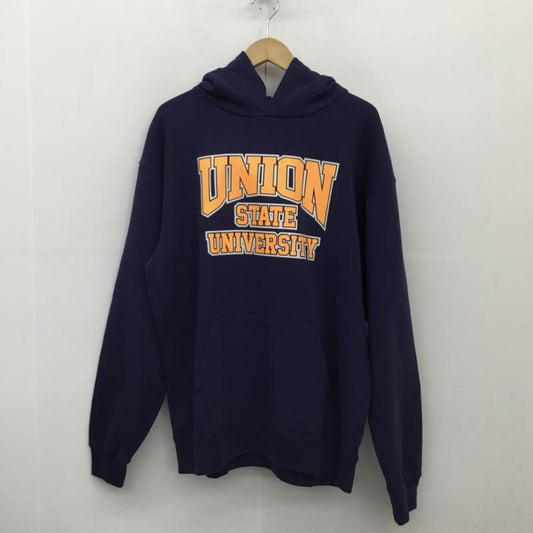 ユニオン UNION パーカー 長袖 UNION STATE HOODIE L ロゴ、文字 紺 / ネイビー / X 橙 / オレンジ /  メンズ USED 古着 中古 10124623
