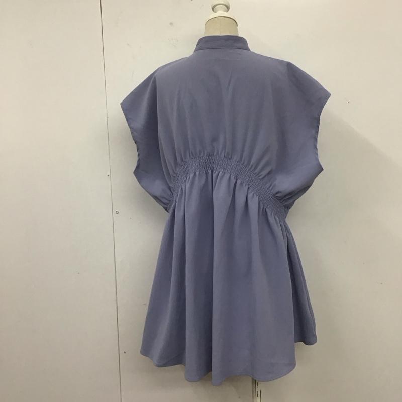 レイカズン Ray Cassin チュニック 半袖 230105 シャーリング 前開き FREE 無地 青 / ブルー / レディース USED 古着 中古 10108923