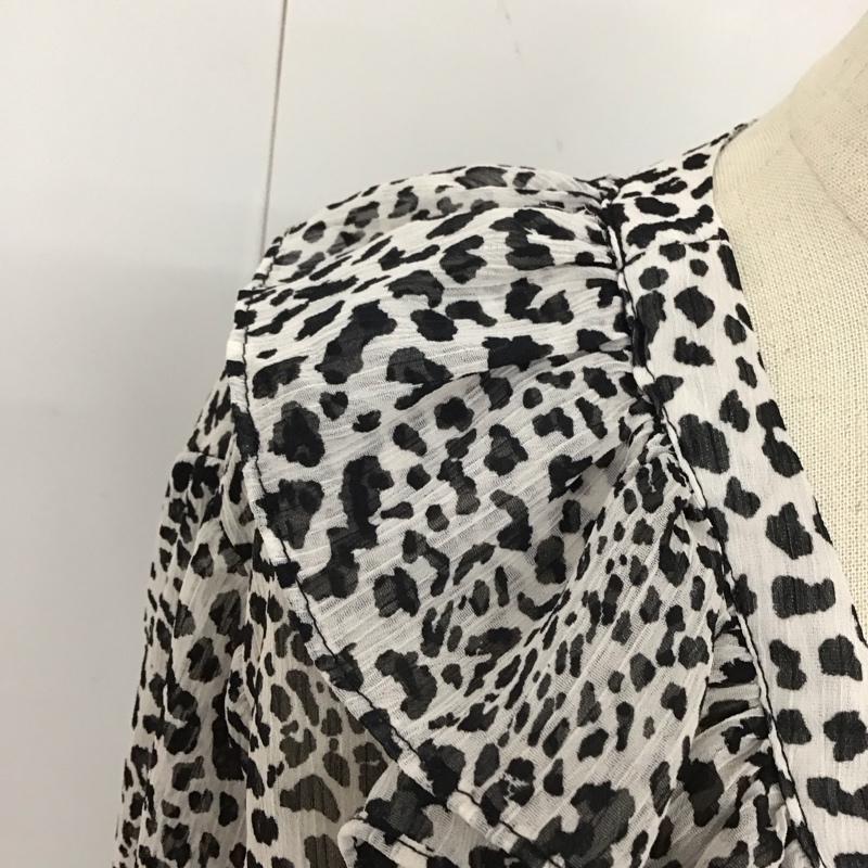 ザラ ZARA カットソー 長袖 2587 152 064 フリル Vネック ギャザークロップド丈 M ヒョウ柄・レオパード柄 黒 / ブラック / X 白 / ホワイト / レディース USED 古着 中古 10123190