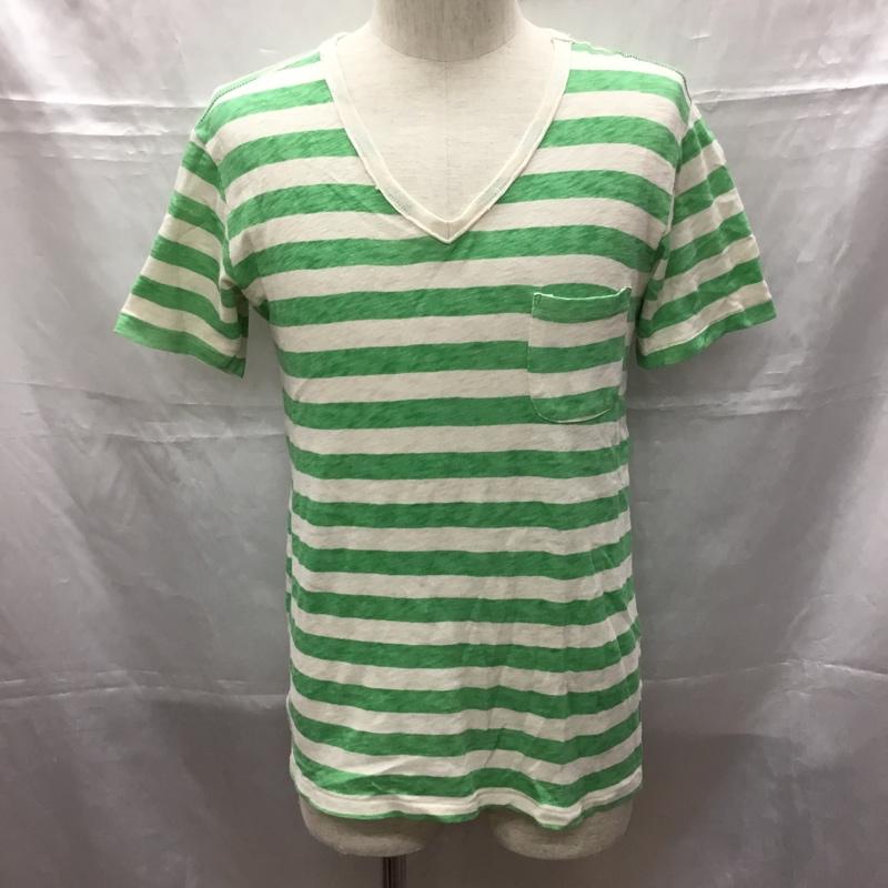 フリークスストア FREAK S STORE Tシャツ 半袖 半袖カットソー プリントTシャツ Vネックカットソー M ボーダー柄 白 / ホワイト / X 緑 / グリーン /  メンズ USED 古着 中古 10109291