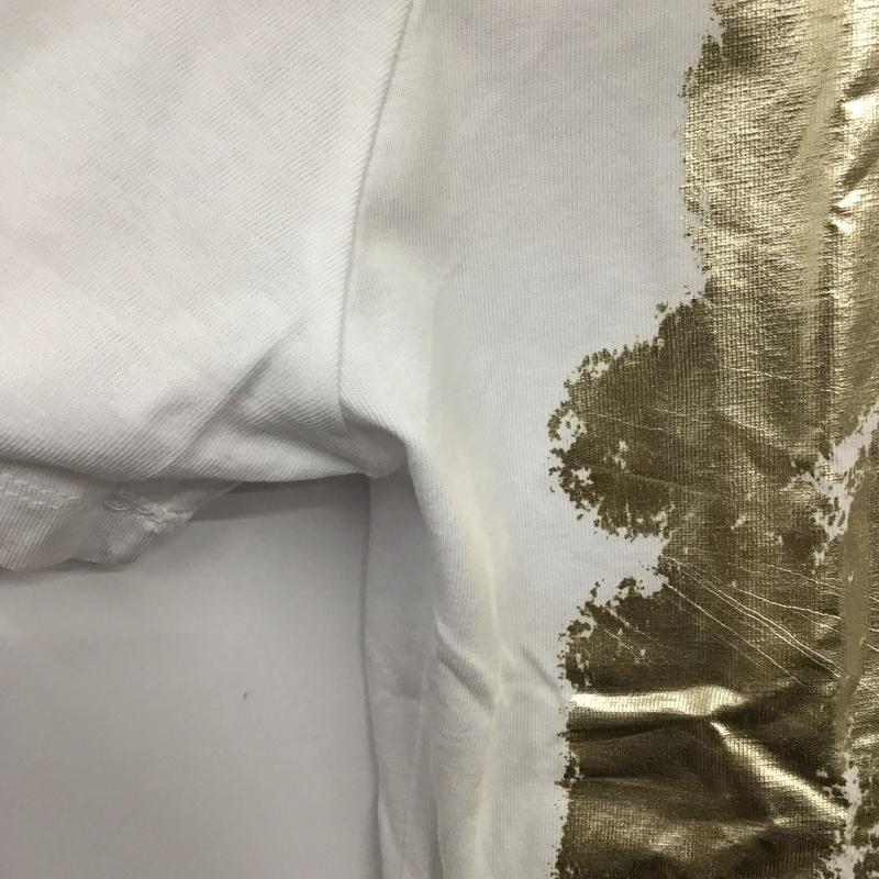 ザラ ZARA Tシャツ 半袖 1165 455 303 クルーネック L プリント 白 / ホワイト / X 金 / ゴールド / レディース USED 古着 中古 10131302