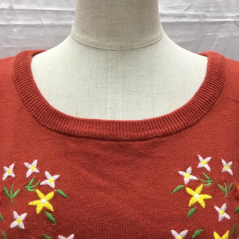 アールシーダブリュービー RCWB カットソー 半袖 4209AR70-0140 コットンニット 刺繍 FREE 花柄 赤 / レッド /  レディース USED 古着 中古 10107430