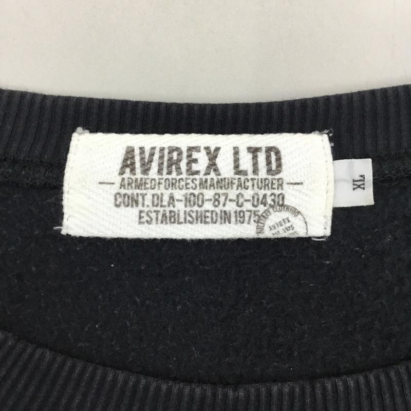 アヴィレックス AVIREX トレーナー 長袖 長袖トレーナー スウェット クルーネック リブスウェットカットソー XL ロゴ、文字 黒 / ブラック / メンズ USED 古着 中古 10108452