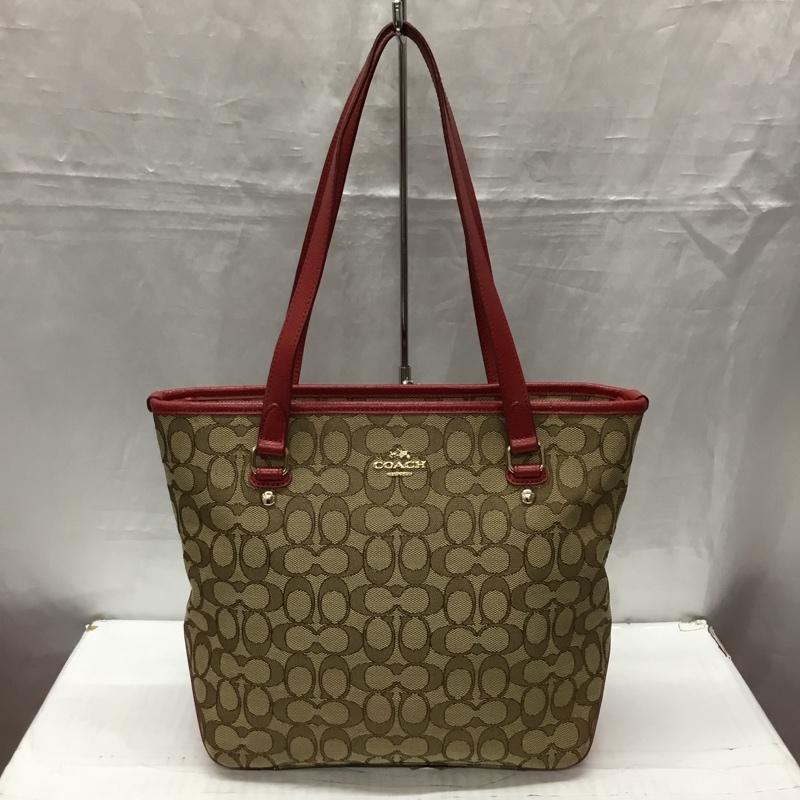 コーチ COACH トートバッグ トートバッグ F55364 シグネチャー ロゴ、文字 赤 / レッド / X ベージュ / ベージュ / レディース USED 古着 中古 10119192