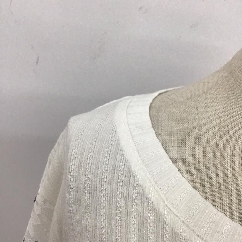 アビトーキョー ABITOKYO カットソー 七分袖 A02B3234AB 七分袖レースドッキングリブカットTシャツ タグ付き L レース柄 白 / ホワイト / レディース USED 古着 中古 10112135