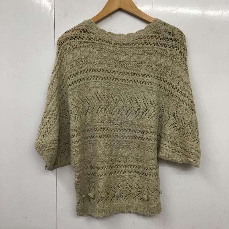 アースミュージックアンドエコロジー earth music&ecology ニット、セーター 半袖 半袖ニットカットソー クルーネックカットソー 半袖セーター 総柄 ベージュ / ベージュ / レディース USED 古着 中古 10117895
